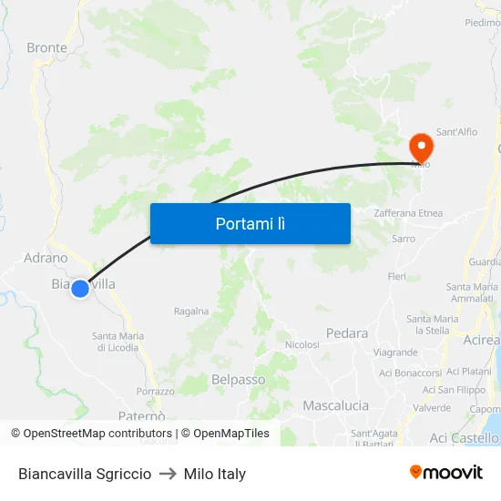 Biancavilla Sgriccio to Milo Italy map