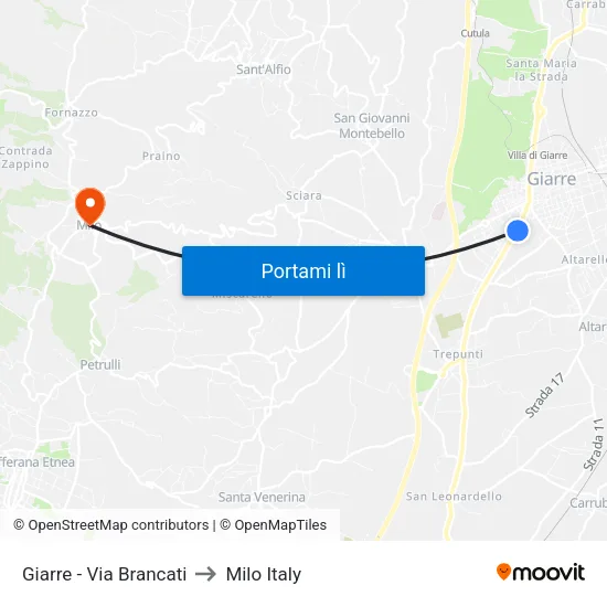Giarre - Via Brancati to Milo Italy map