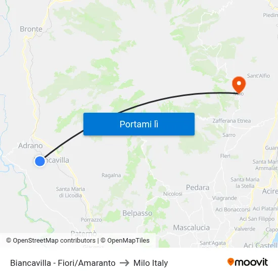 Biancavilla - Fiori/Amaranto to Milo Italy map