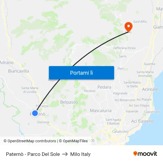 Paternò - Parco Del Sole to Milo Italy map