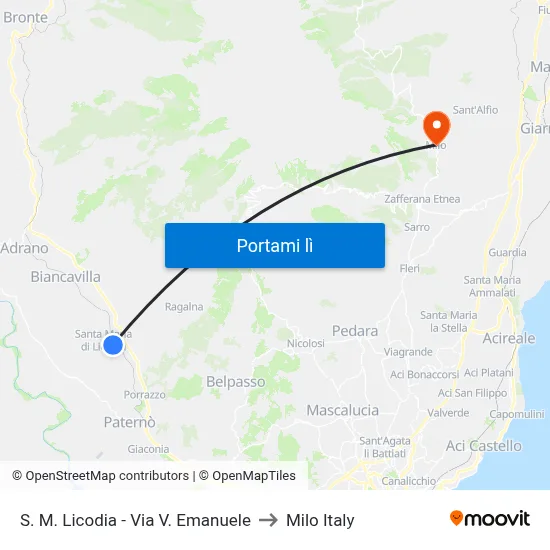S. M. Licodia  - Via V. Emanuele to Milo Italy map