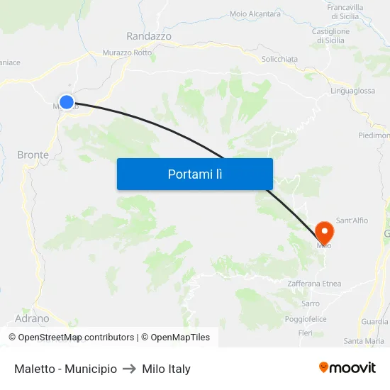 Maletto - Municipio to Milo Italy map