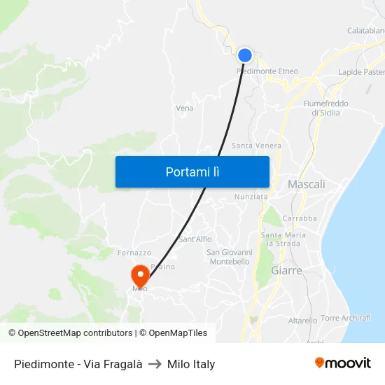 Piedimonte - Via Fragalà to Milo Italy map