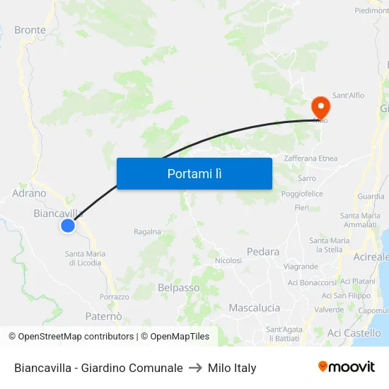 Biancavilla - Giardino Comunale to Milo Italy map