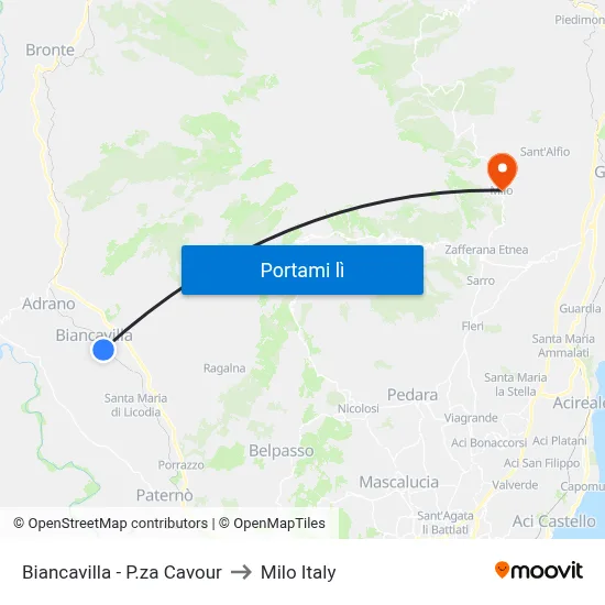 Biancavilla - P.za Cavour to Milo Italy map