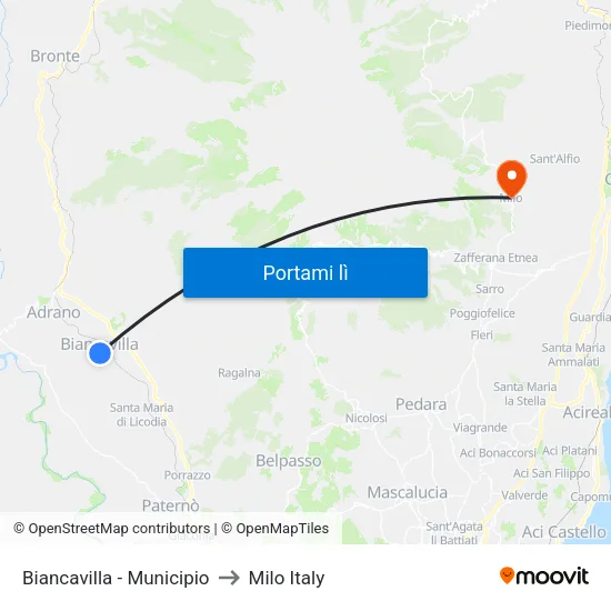 Biancavilla - Municipio to Milo Italy map