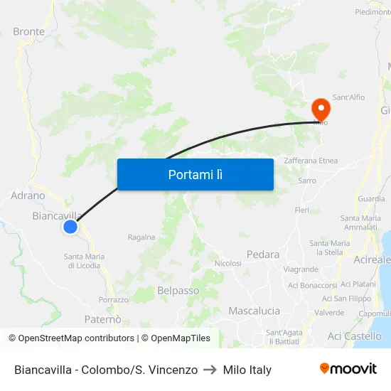 Biancavilla - Colombo/S. Vincenzo to Milo Italy map