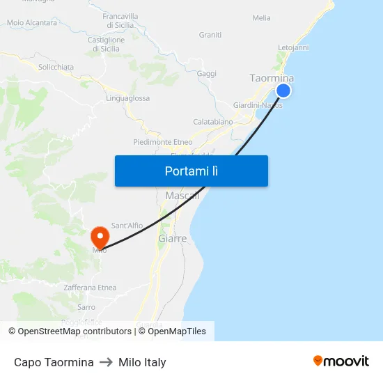 Capo Taormina to Milo Italy map