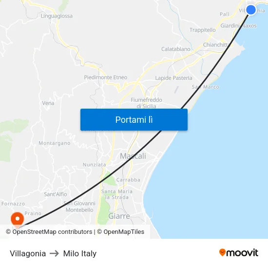 Villagonia to Milo Italy map