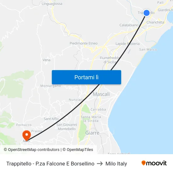 Trappitello - P.za Falcone E Borsellino to Milo Italy map