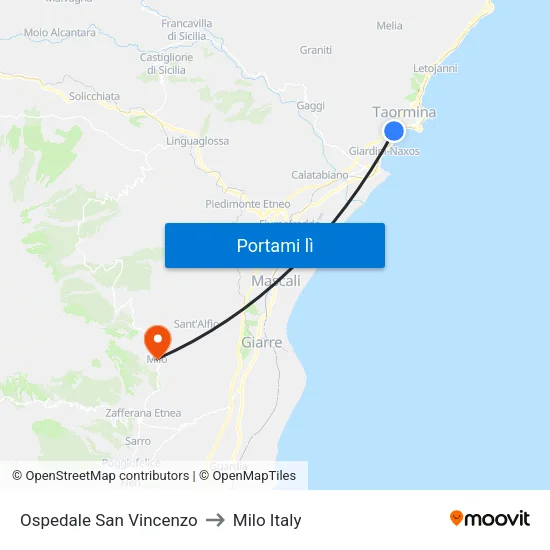 Ospedale San Vincenzo to Milo Italy map