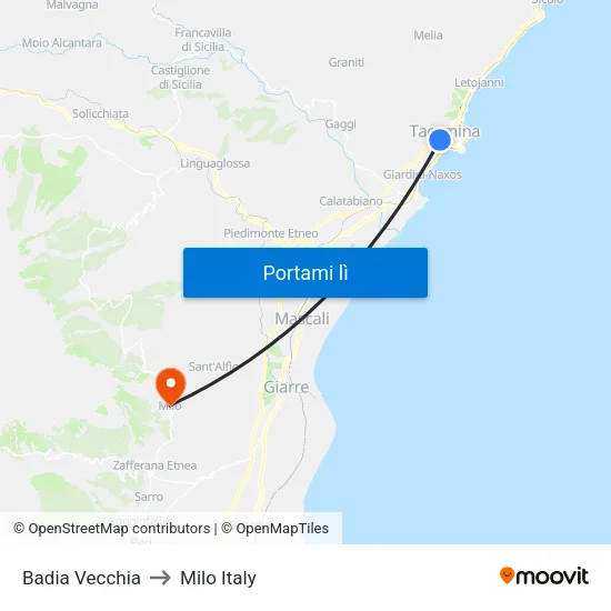 Badia Vecchia to Milo Italy map