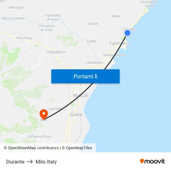 Durante to Milo Italy map