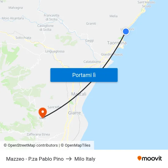 Mazzeo - P.za Pablo Pino to Milo Italy map