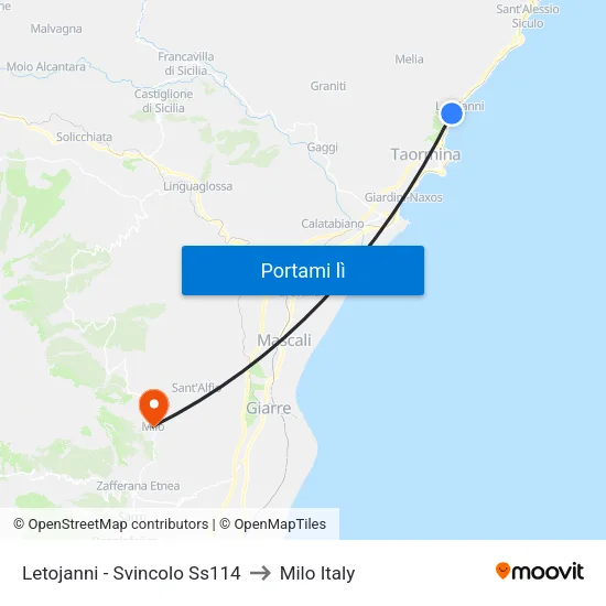 Letojanni - Hotel Antares to Milo Italy map
