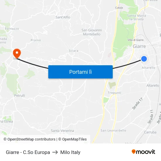 Giarre - Parco Jungo to Milo Italy map
