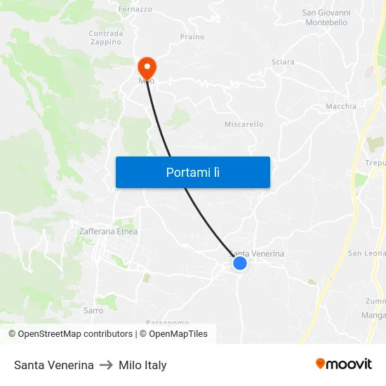 Santa Venerina to Milo Italy map