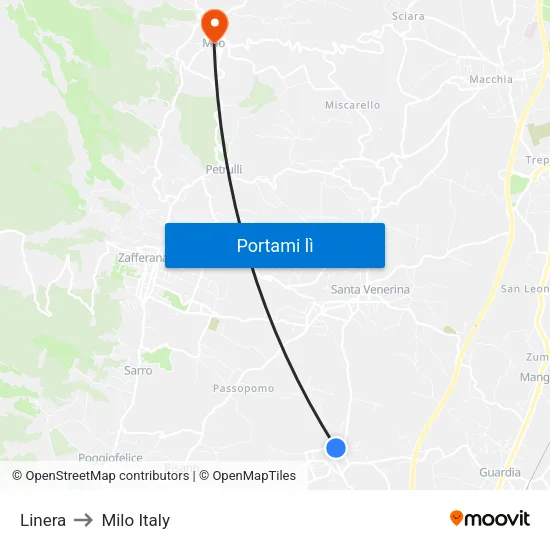 Linera to Milo Italy map