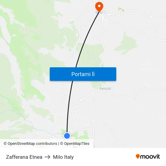Zafferana Etnea to Milo Italy map