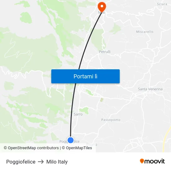 Poggiofelice to Milo Italy map