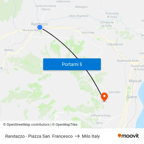Randazzo - Piazza San. Francesco to Milo Italy map