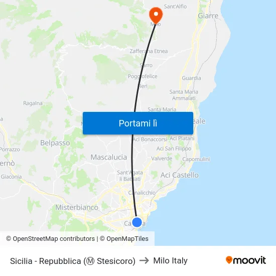 Sicilia - Repubblica    (Ⓜ Stesicoro) to Milo Italy map