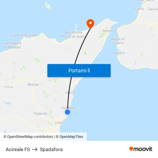 Acireale FS to Spadafora map