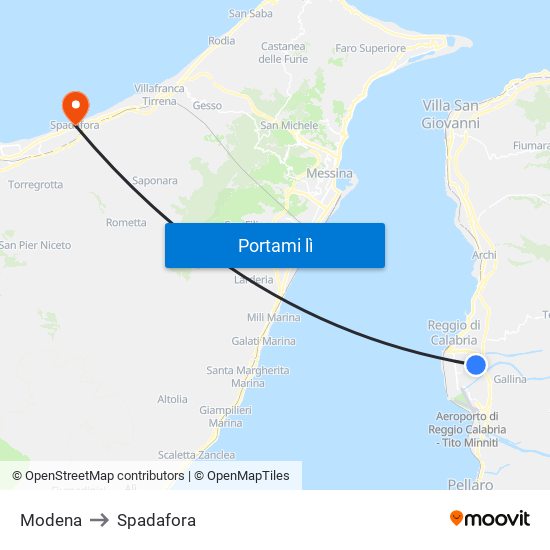 Modena to Spadafora map