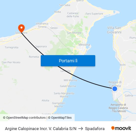 Argine Calopinace Incr. V. Calabria S/N to Spadafora map