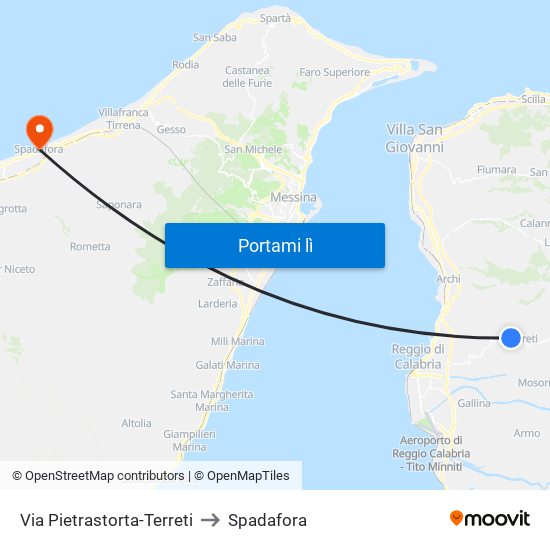 Via Pietrastorta-Terreti to Spadafora map