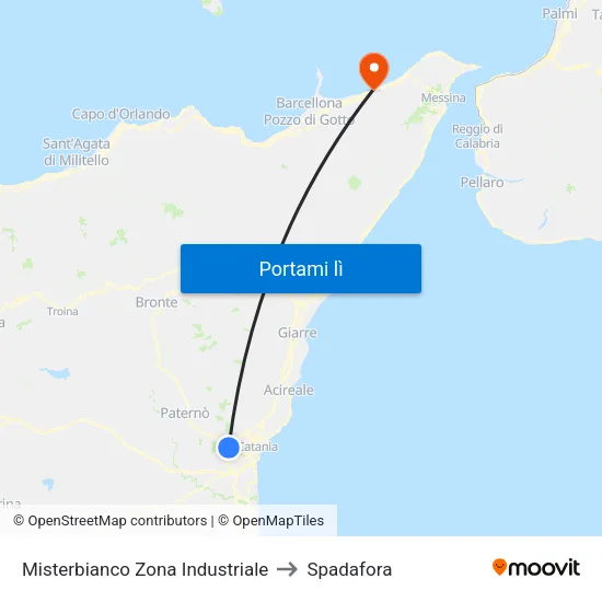 Misterbianco Zona Industriale to Spadafora map