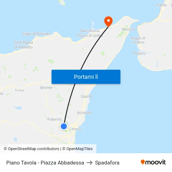 Piano Tavola - Piazza Abbadessa to Spadafora map