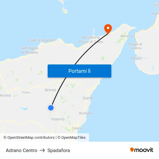 Adrano Centro to Spadafora map