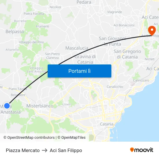 Piazza Mercato to Aci San Filippo map