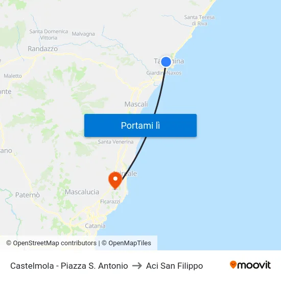 Castelmola - Piazza S. Antonio to Aci San Filippo map