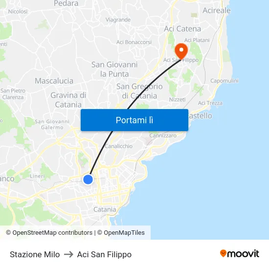 Stazione Milo to Aci San Filippo map