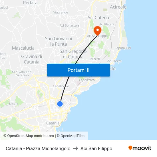 Catania - Piazza Michelangelo to Aci San Filippo map