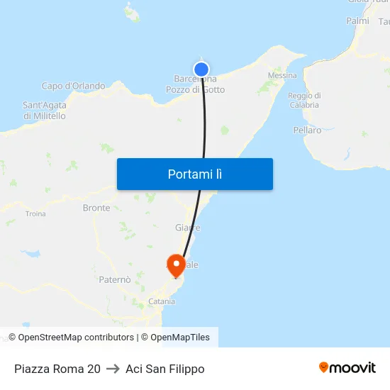 Piazza Roma 20 to Aci San Filippo map
