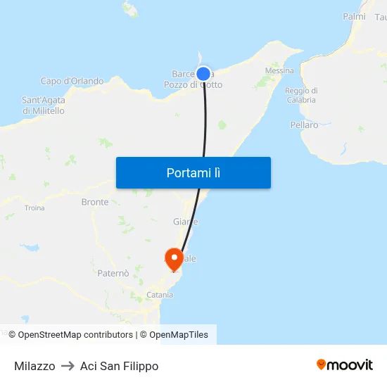 Milazzo to Aci San Filippo map