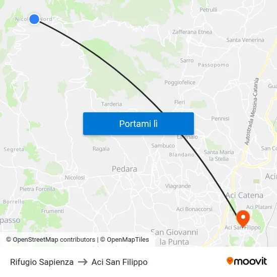 Rifugio Sapienza to Aci San Filippo map