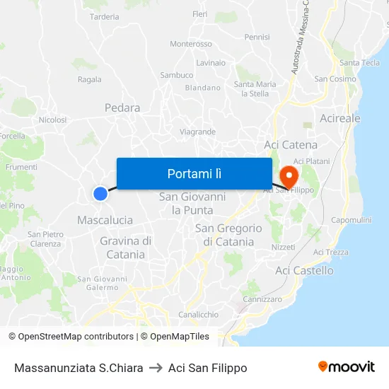 Massanunziata S.Chiara to Aci San Filippo map