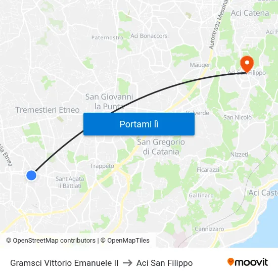 Gramsci Vittorio Emanuele II to Aci San Filippo map