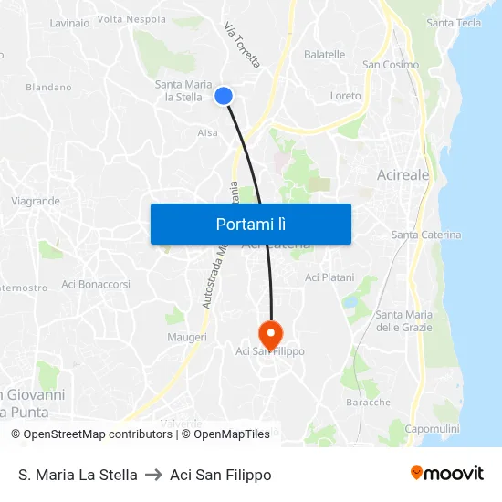 S. Maria La Stella to Aci San Filippo map