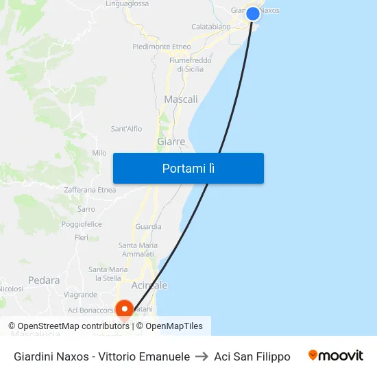 Giardini Naxos - Vittorio Emanuele to Aci San Filippo map