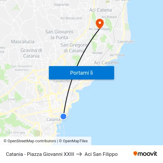 Catania - Piazza Giovanni XXIII to Aci San Filippo map