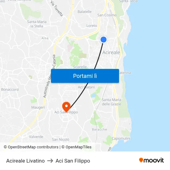 Acireale Livatino to Aci San Filippo map