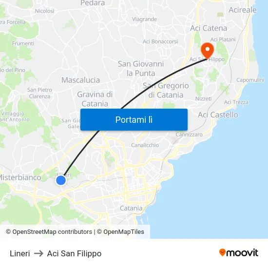 Lineri to Aci San Filippo map