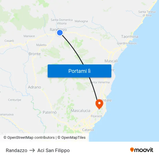 Randazzo to Aci San Filippo map