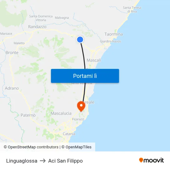 Linguaglossa to Aci San Filippo map