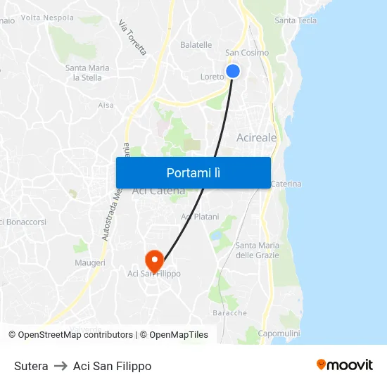 Sutera to Aci San Filippo map